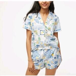 J.Crew Factory Women’s Lemon Print Cotton Short Pajama Set L Coastal Summer